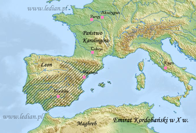 Mapa Emiratu Kordoby w X wieku